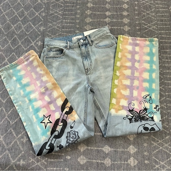 NWT BDG Urban Outfitters High-Waisted Cowboy Jeans Relaxed 90s Tie-Dye Print - Picture 4 of 10